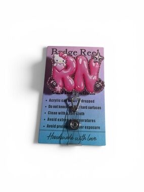 Pink RN Balloon Letter Badge Reel with Hello Kitty Accent